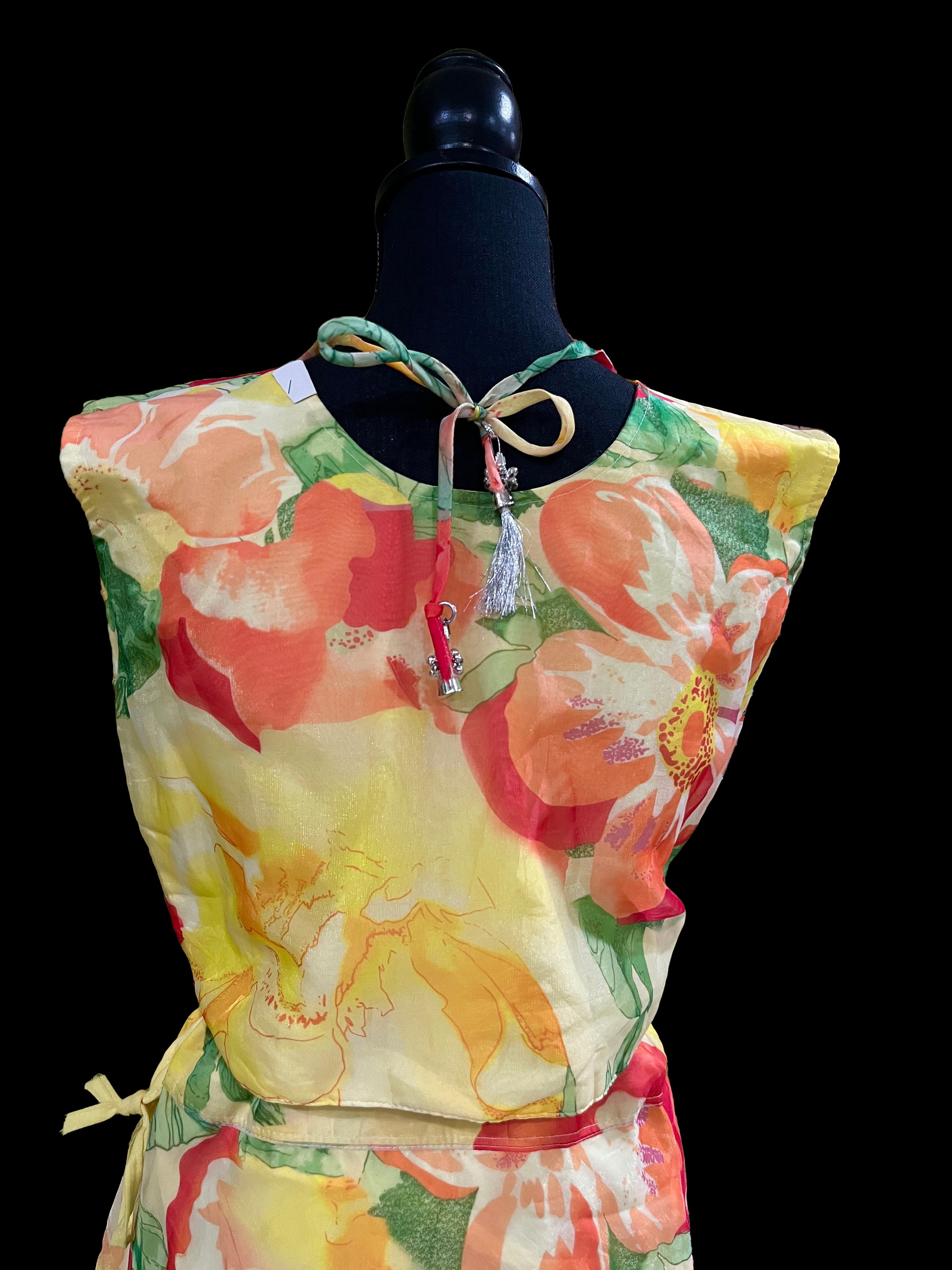 Yellow Floral Printed Organza Lehenga Set