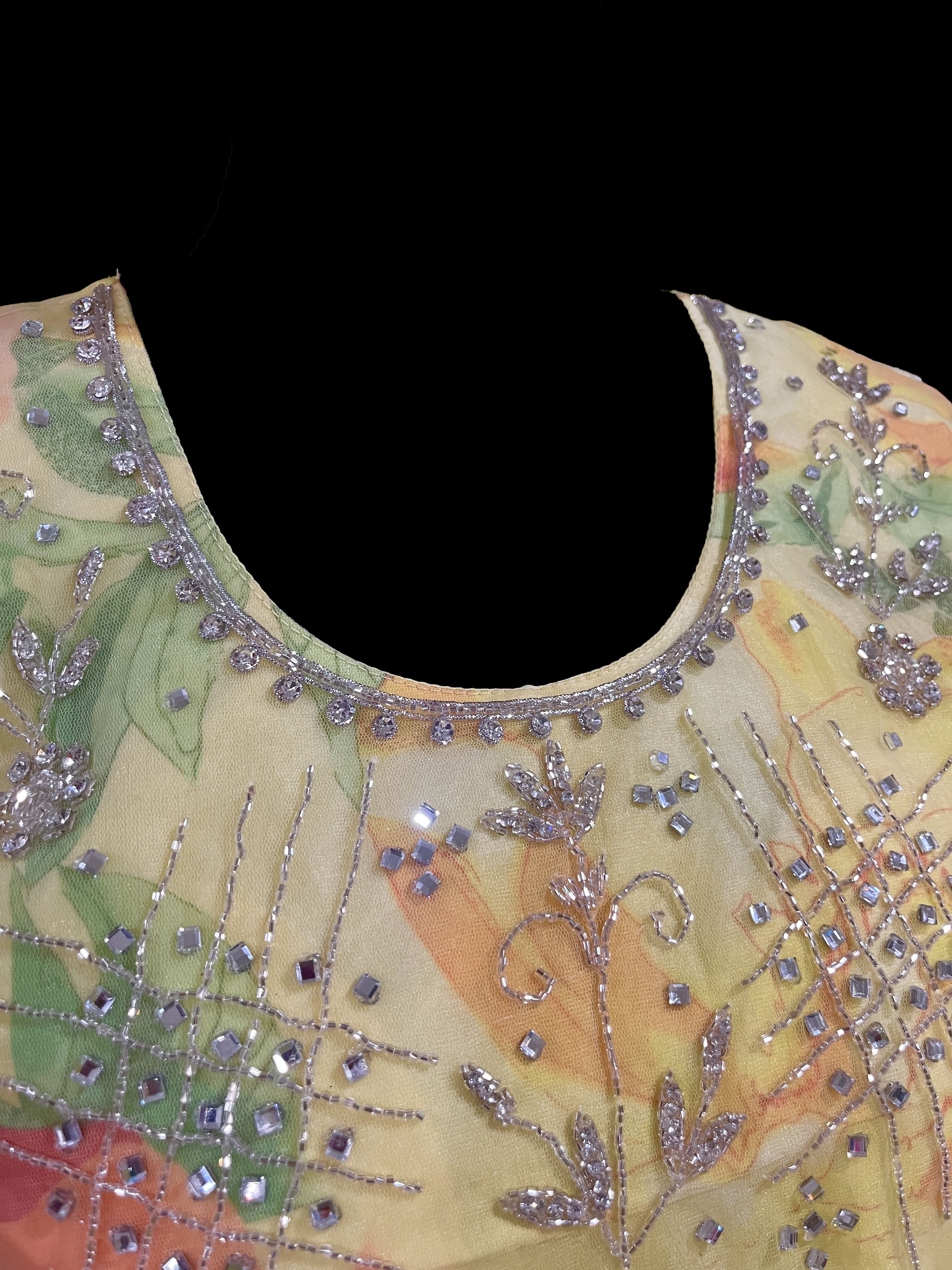 Yellow Floral Printed Organza Lehenga Set