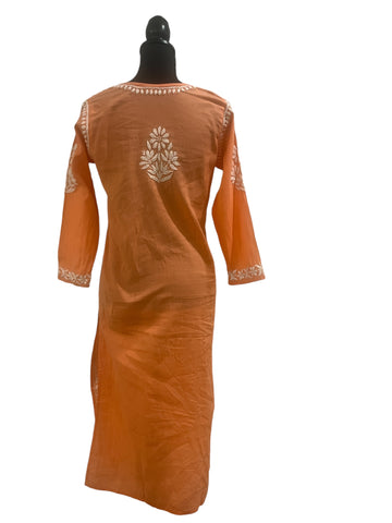 Shop the Talahi Indian Hand Embroidered Chikankari  Peach long Cotton Kurti for women.  Perfect for stylish, everyday elegance!