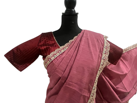 Generic Ta la hi Collections Elegant  SpunSilk saree -Onion Pink