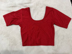 Readymade Stretchable Saree Blouse - Red Stretch Knit, Size 36-40