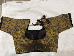 Readymade Stretchable Saree Blouse - Black/Gold Brocade, Size 36-40