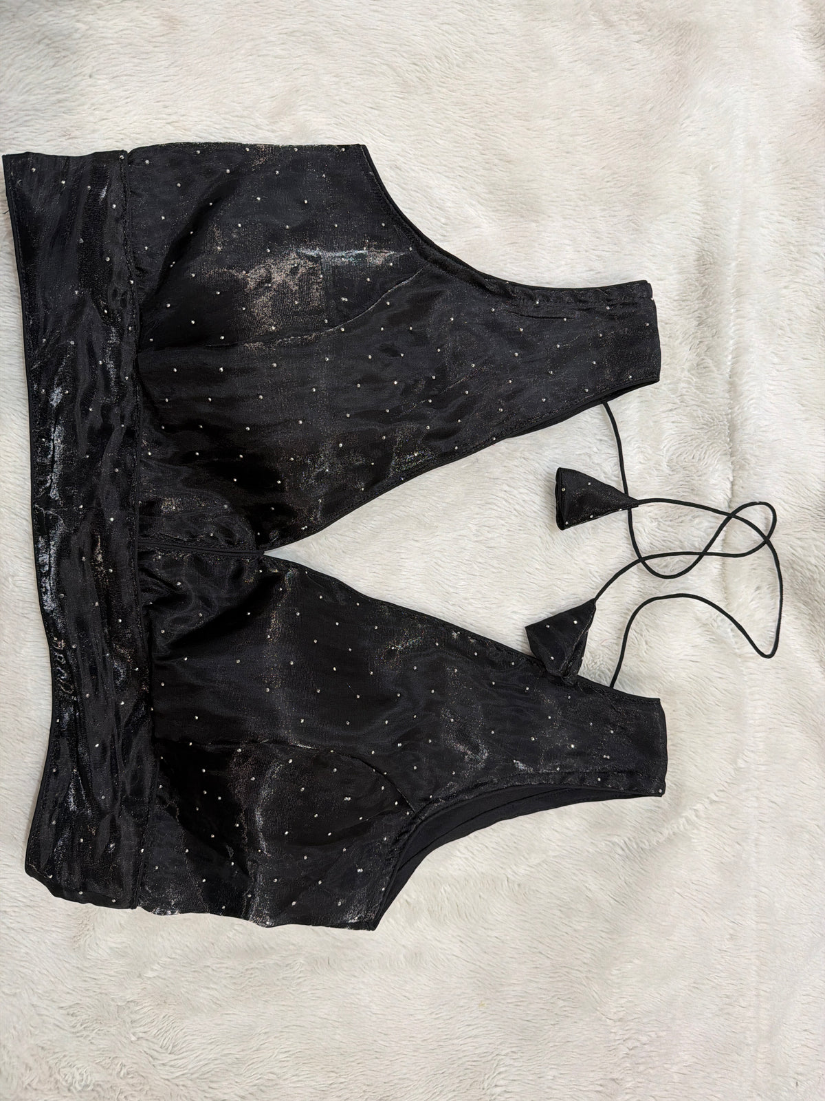 Readymade Stretchable Saree Blouse - Black Shimmer, Size 36-40