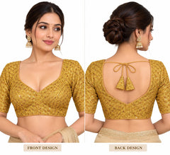 Gold Banarasi Saree Blouse - Sequin Bead Embroidered Tie-Back Top (Bust 38-42)