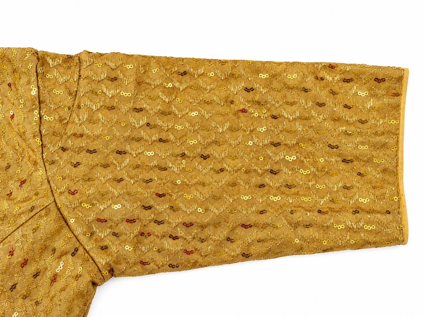 Gold Banarasi Saree Blouse - Sequin Bead Embroidered Tie-Back Top (Bust 38-42)
