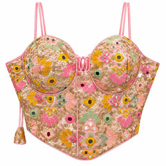 Baby Pink Crop Top - Savyasachi Style Mirror Work Sequin Embroidered Blouse (Bust 36-40)