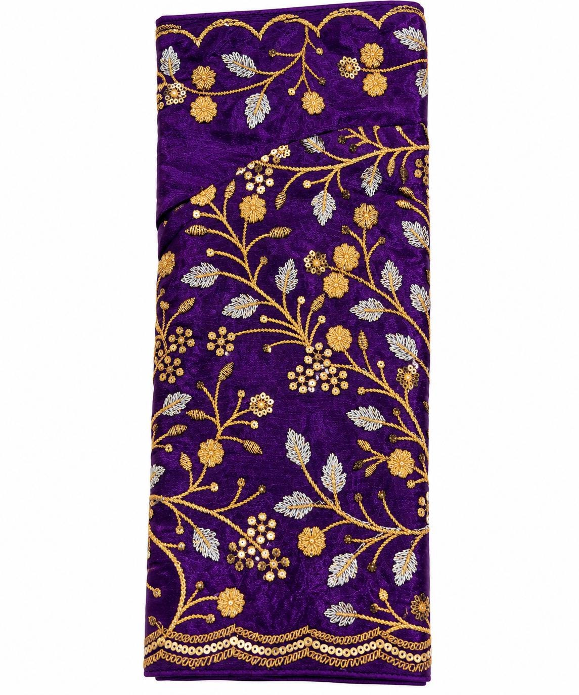 Deep Purple Saree Blouse - Savyasachi Style Vine Embroidered Scoop Neck Top (Bust 38-42)