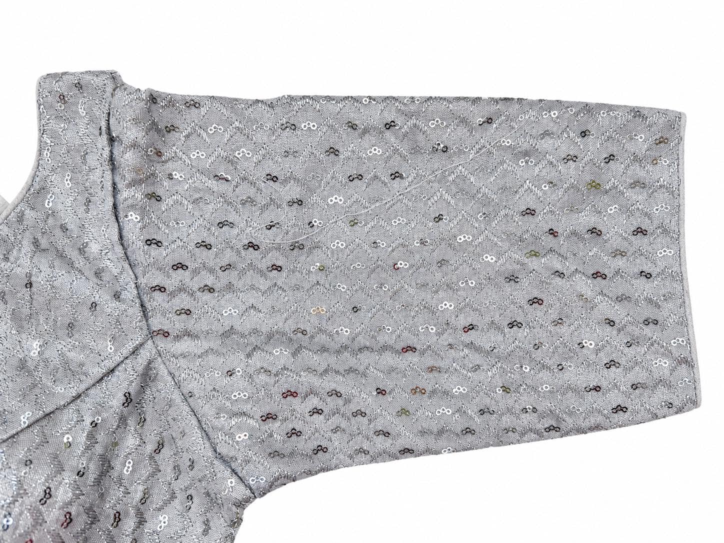 Silver Banarasi Saree Blouse - Sequin Diamond Embroidered Tie-Back Top (Bust 38-42)