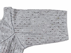 Silver Banarasi Saree Blouse - Sequin Diamond Embroidered Tie-Back Top (Bust 38-42)