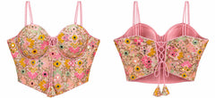Baby Pink Crop Top - Savyasachi Style Mirror Work Sequin Embroidered Blouse (Bust 36-40)
