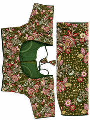 Olive Green Saree Blouse - Savyasachi Style Floral Embroidered Tie-Back Top (Bust 38-42)