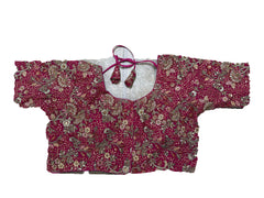 Rani Pink Saree Blouse - Savyasachi Style Floral Embroidered Tie-Back Top (Bust 38-42)