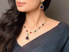 Multicolor Polki Moissanite Drop Necklace Set – Statement Pendant Design