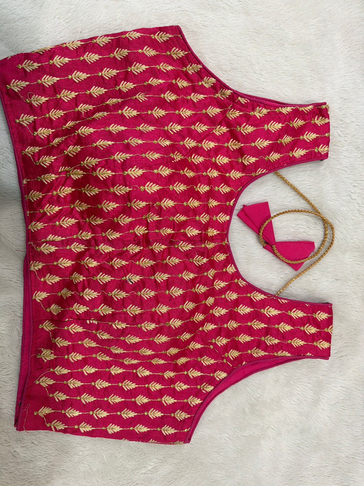 Readymade Stretchable Saree Blouse - Pink/Rose Brocade, Size 36-40
