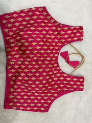 Readymade Stretchable Saree Blouse - Pink/Rose Brocade, Size 36-40