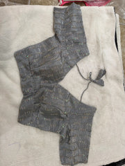 Readymade Stretchable Saree Blouse - Gray Sequin Stretch Knit, Size 36-40