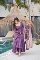 Pastel Green & purple Anarkali Kurta with Banarasi Dupatta – Elegant Festive & Wedding Wear
