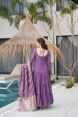 Pastel Green & purple Anarkali Kurta with Banarasi Dupatta – Elegant Festive & Wedding Wear