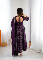 Purple Silk Anarkali with Gota Patti Dupatta & Churidar