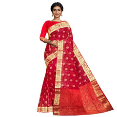 Talahi Collections Banarasi-Style Red Saree with Gold Zari Border - Party Wear Saree
