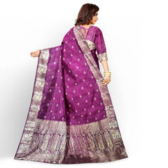 Talahi Collections Banarasi-Style Purple Silk Saree with Silver Zari Border - Wedding & Party Wear