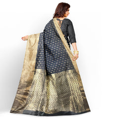 Talahi Collections Navy Blue & Gold Banarasi-Style Saree with Zari Border - Party Wear Saree