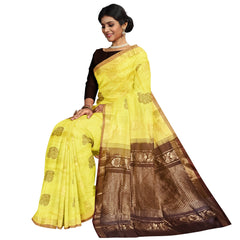 Talahi Collections Yellow Banarasi Silk Blend Saree with Zari Border - Wedding Party Wear