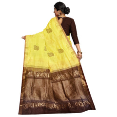 Talahi Collections Yellow Banarasi Silk Blend Saree with Zari Border - Wedding Party Wear