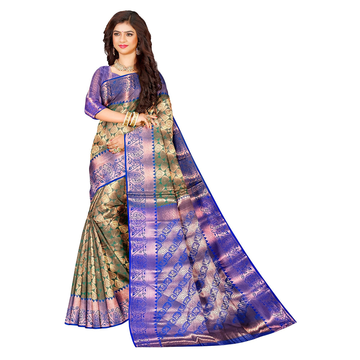 Handwoven Kanchi Silk Saree Zari Brocade Border - Wedding Saree