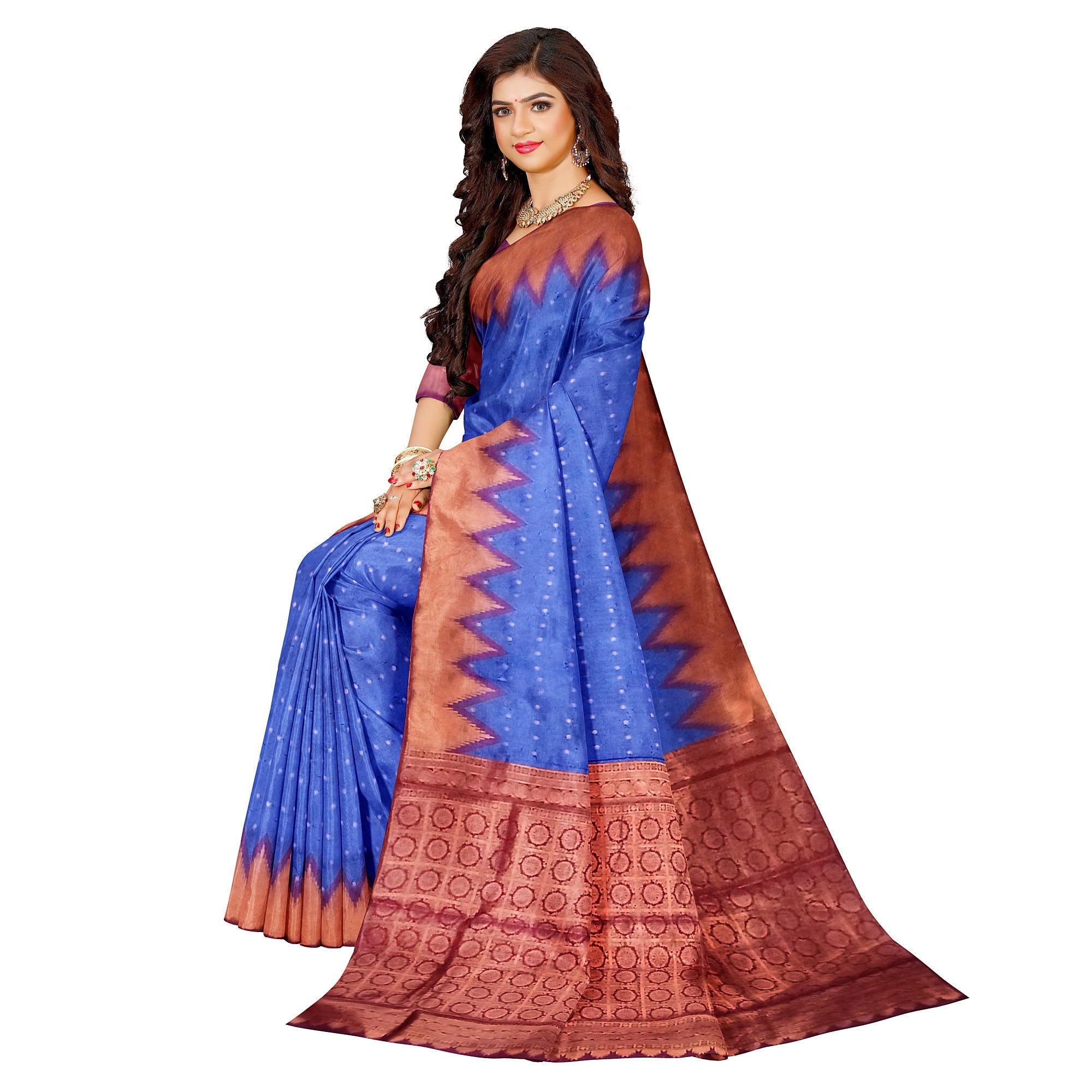 Blue zari border silk saree