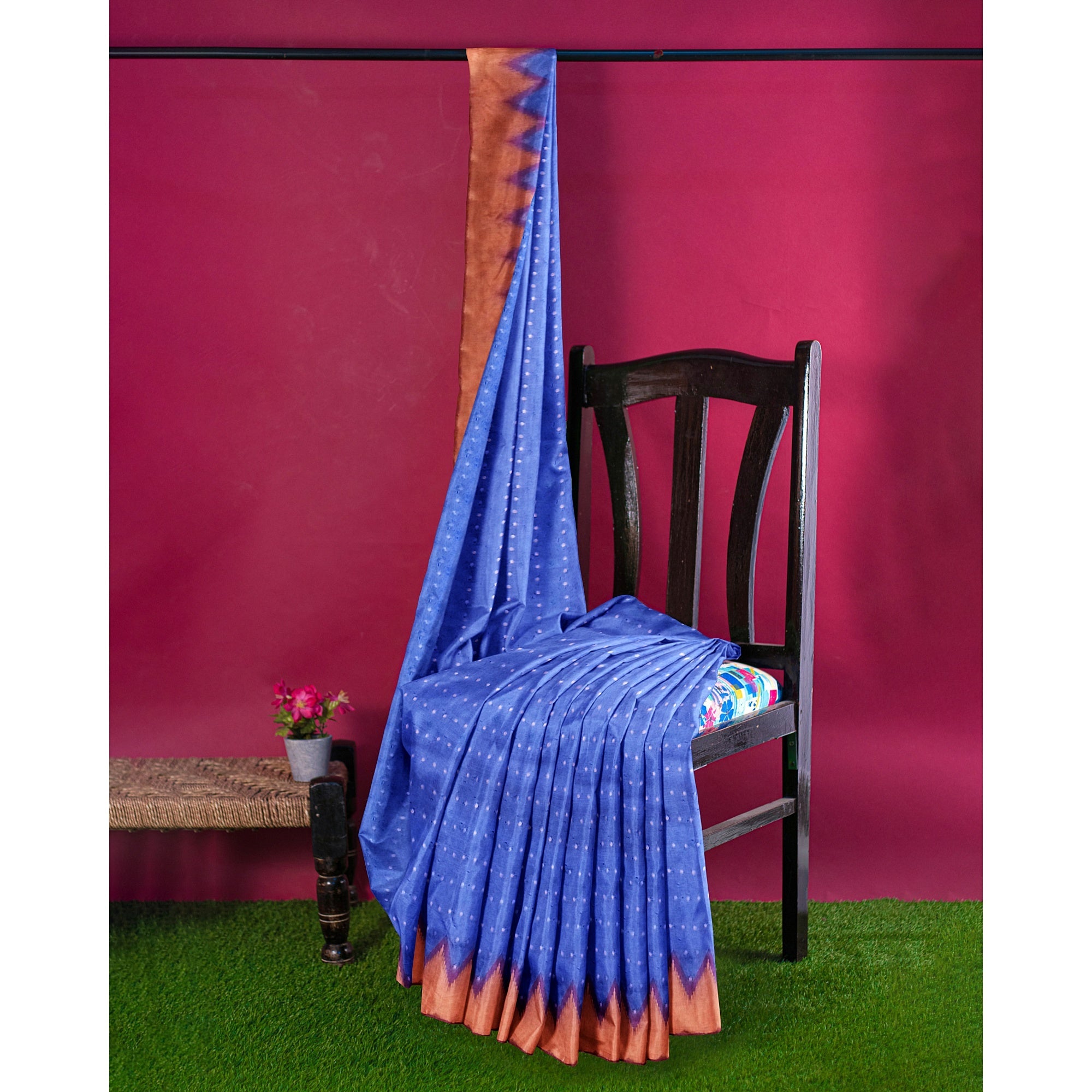 Blue zari border silk saree