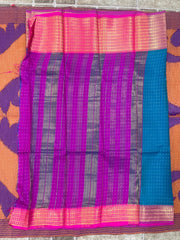 Kanjivaram Silk Saree Teal Blue & Magenta Gold Zari Border - Saree