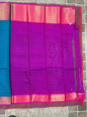 Kanjivaram Silk Saree Teal Blue & Magenta Gold Zari Border - Saree