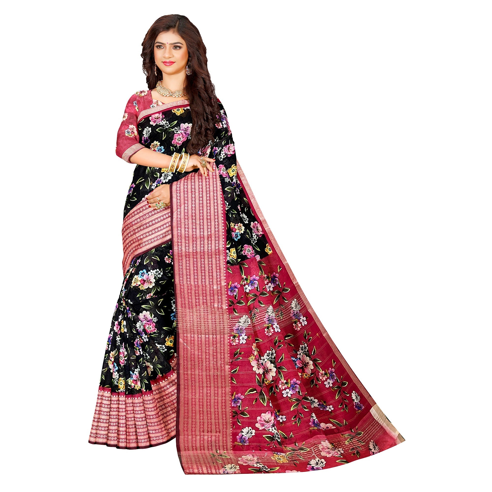 Mangalagiri cotton silk saree- black