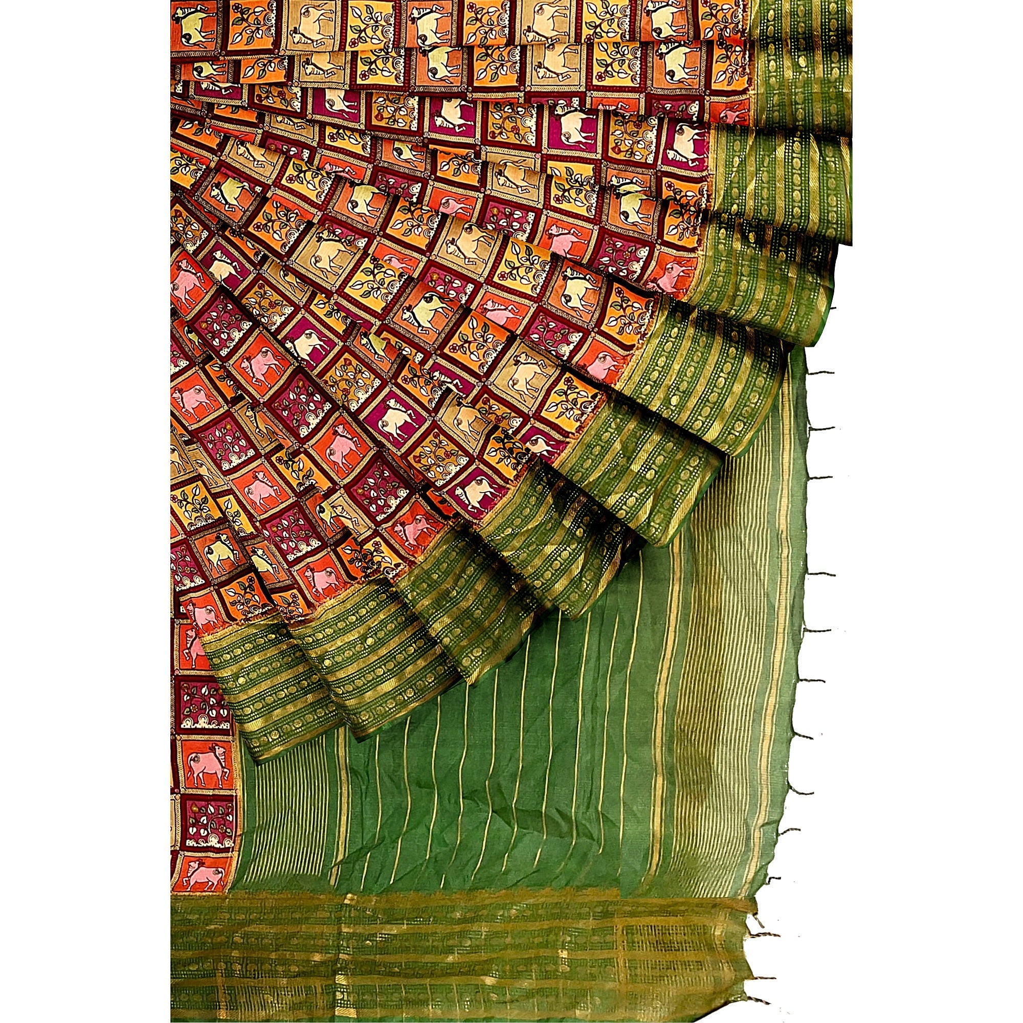 Mangalagiri cotton silk saree- Green