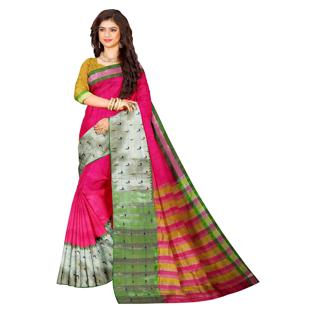 Mangalagiri Handloom Cotton Silk Saree Contrast Pallu - Saree