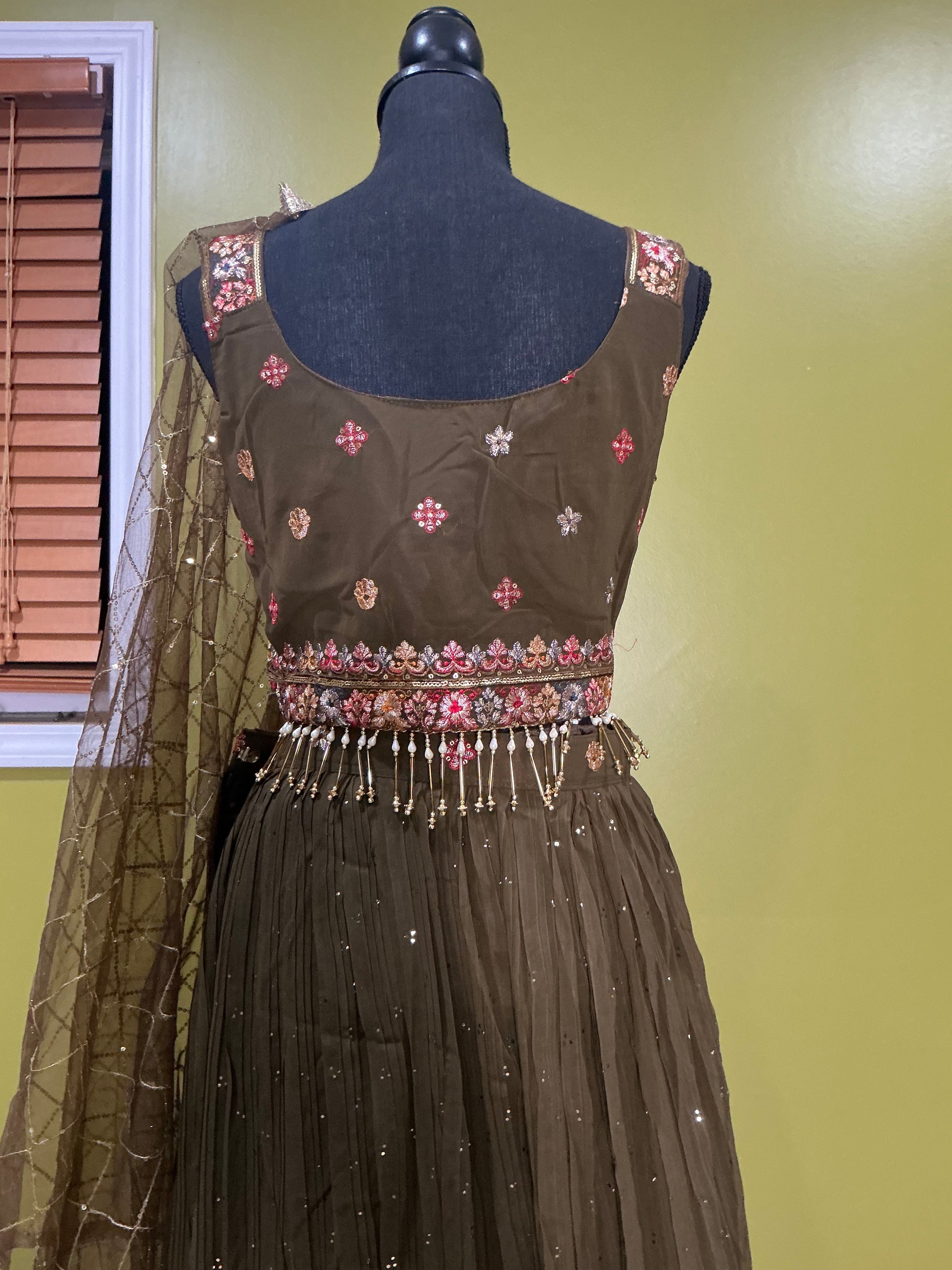 Designer Olive Green Net Lehenga