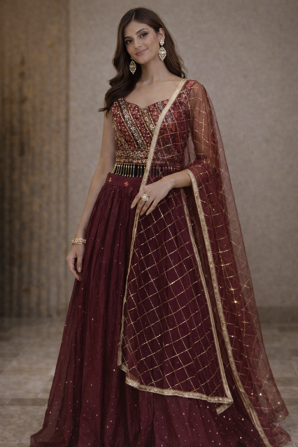 Designer Olive Green Net Lehenga