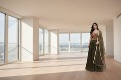 Designer Olive Green Net Lehenga