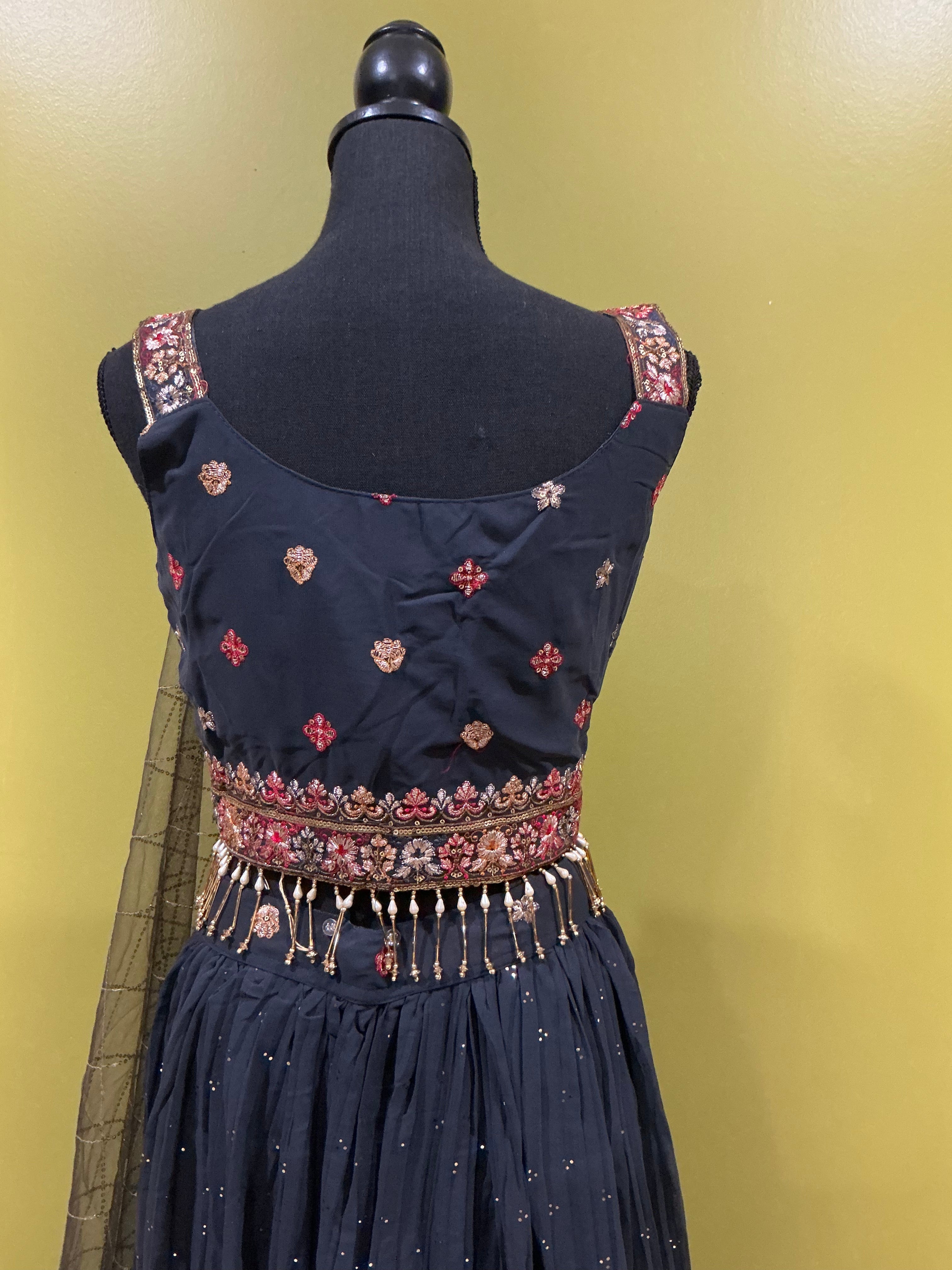 Designer Olive Green Net Lehenga