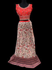 Crushed Silk Floral Lehenga Set Rust Red & Cream with Dupatta - Bridal & Festive Wear