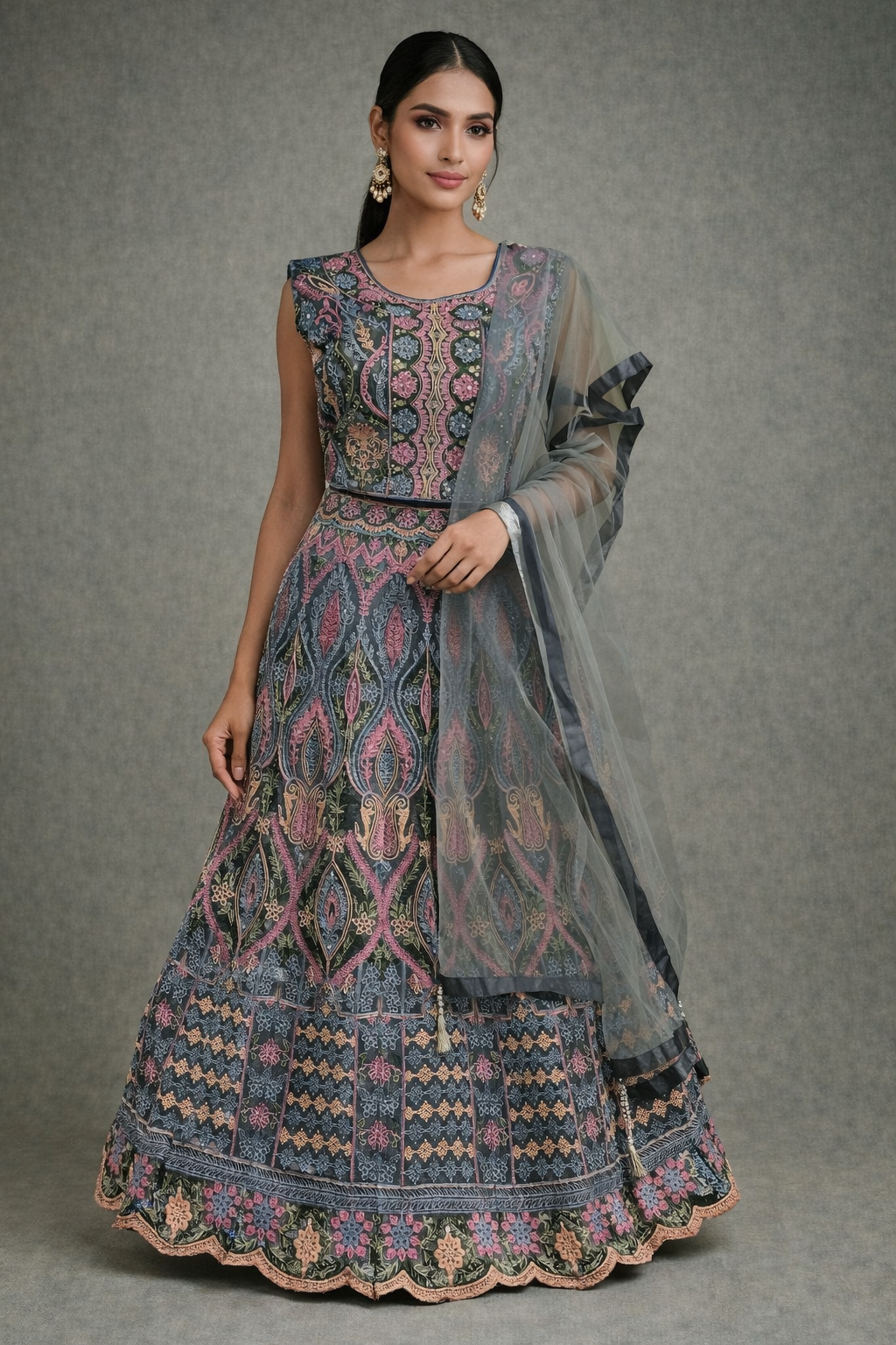 Embroidered Multicolor Lehenga  Choli with Dupatta -Indian Bridal Wear