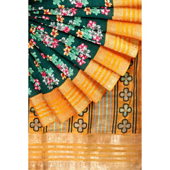 Green Floral Saree with Gold Border | Talahi Collections