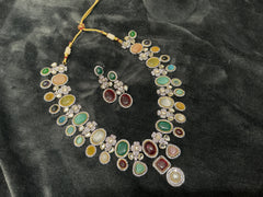 Multicolor Polki Statement Necklace Set with Drop Earrings - Bridal Jewelry