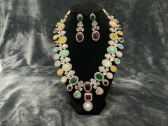 Multicolor Polki Statement Necklace Set with Drop Earrings - Bridal Jewelry