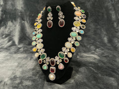 Multicolor Polki Statement Necklace Set with Drop Earrings - Bridal Jewelry
