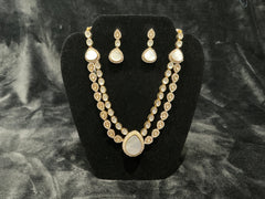 Talahi Double-Layer Polki Long Necklace Set with Teardrop Pendant - Bridal Statement Jewelry