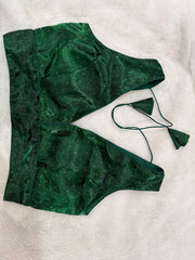 Readymade Stretchable Saree Blouse - Dark Green Plain Shimmer, Size 36-40