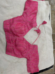 Readymade Stretchable Saree Blouse - Pink Sequin Stripe, Size 36-40