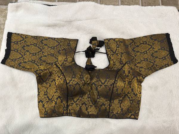 Readymade Stretchable Saree Blouse - Black/Gold Brocade, Size 36-40